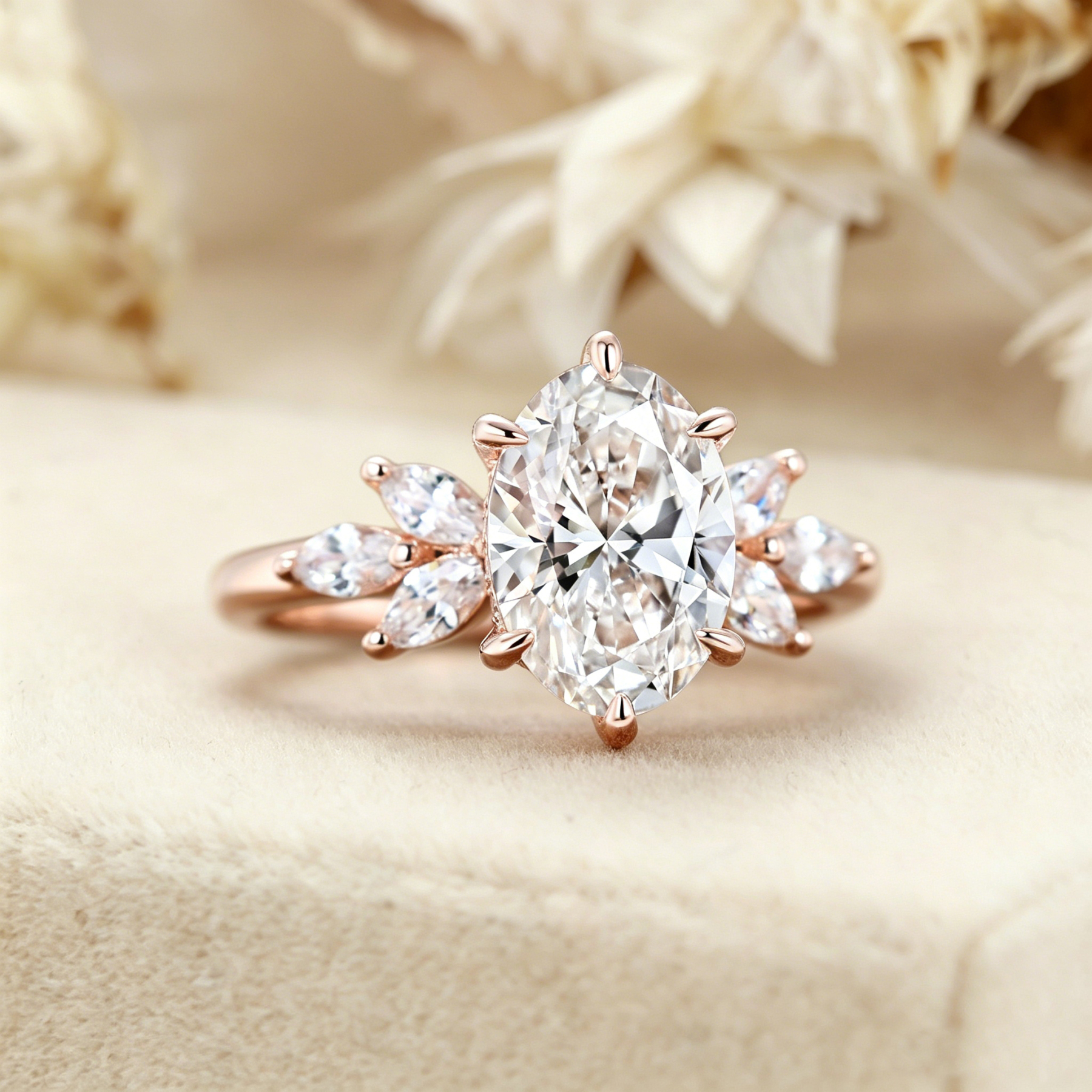 2.0ct Oval Cut Lab Grown Diamond Engagement Ring In 14K Rose Gold Ring
