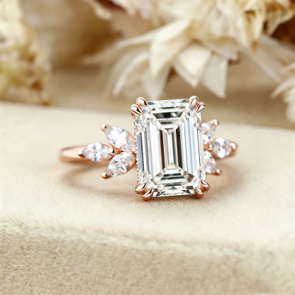 Emerald Cut Lab Grown Diamond Engagement Ring in 14K Rose Gold – Bridal Wedding Promise Gift