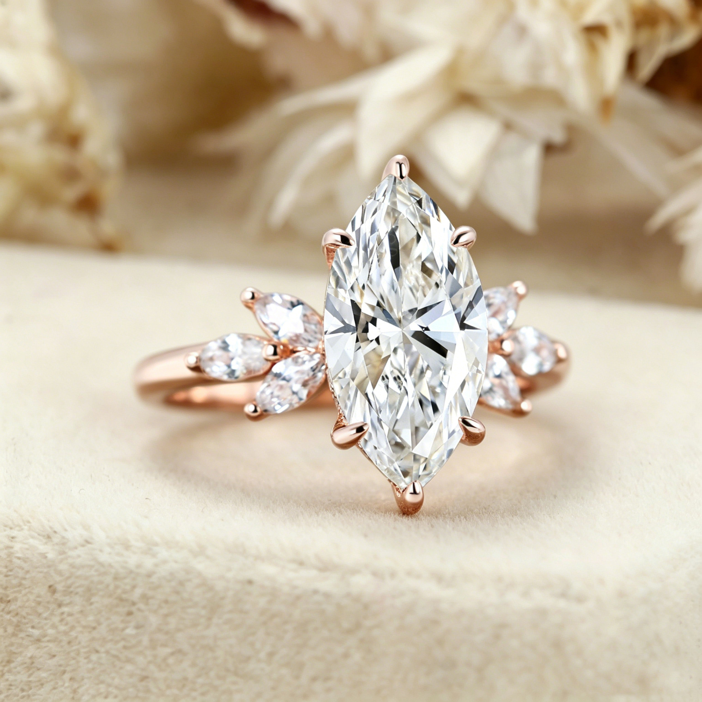  Art Deco 1 Carat Marquise Lab Grown Diamond Engagement Ring In 14K Rose Gold