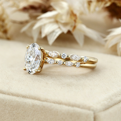 2.0ct Oval Cut Lab Grown Diamond Pave Vintage Solitaire Ring Set 2pcs