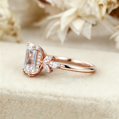 Emerald Cut Lab Grown Diamond Engagement Ring in 14K Rose Gold – Bridal Wedding Promise Gift