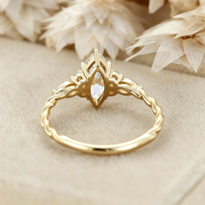 Marquise Lab Grown Diamond Engagement Ring in Unique Yellow Gold Twist Ring