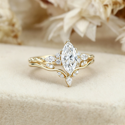 1.0ct IGI Certificate Marquise Lab Diamond Engagement Ring Set Yellow Gold Twist Bridal Set