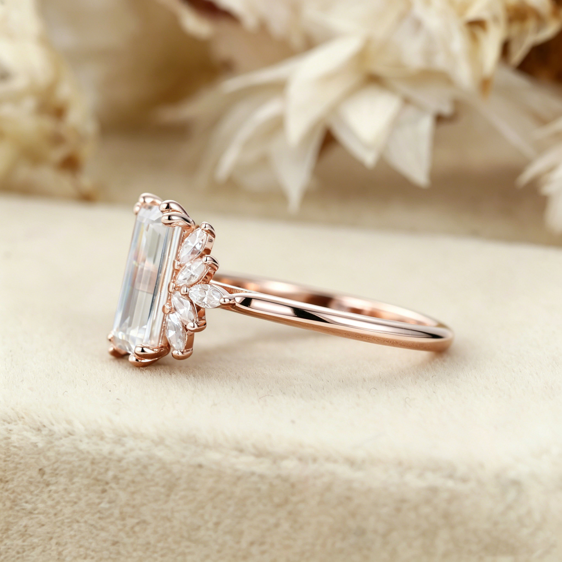 2.5 Carat Emerald Cut Lab Diamond Engagement Ring – Rose Gold Wedding Ring Bridal Anniversary Gift