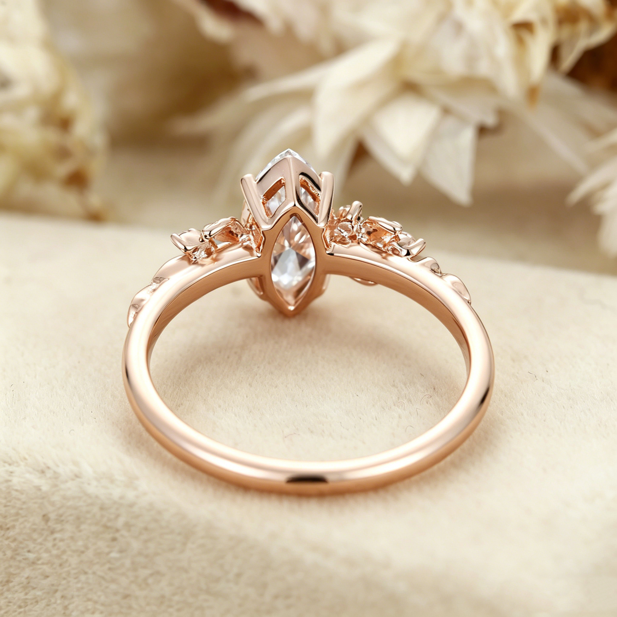 1CT Marquise Lab Grown Diamond Engagement Ring In Rose Gold