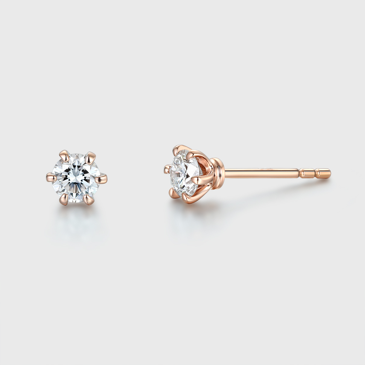 14K Gold 0.4ctw Round Cut Lab Cultured Diamond 6 Prong Solitaire Stud Earrings