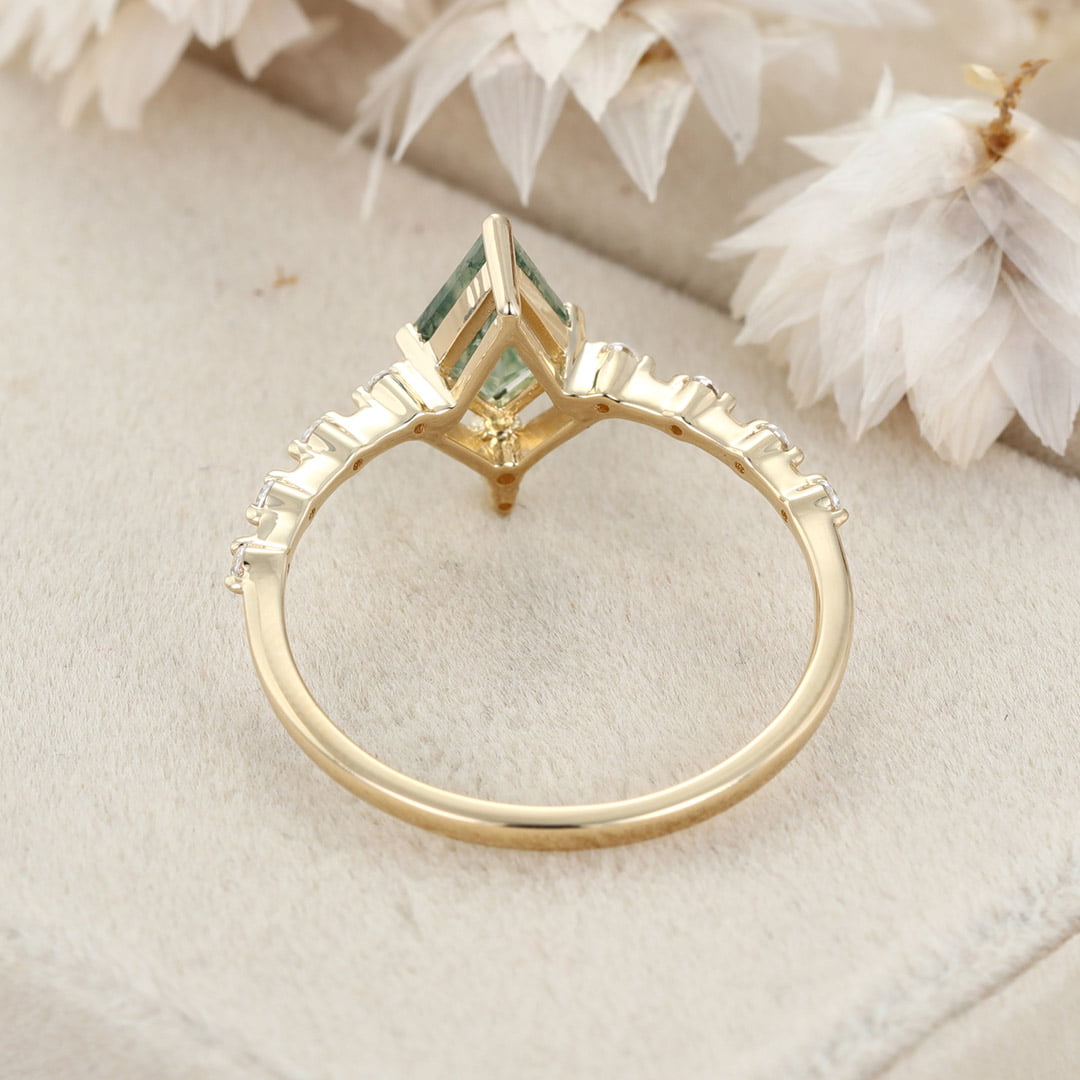 1.0ct Kite Cut Natural Moss Agate Engagement Ring Vintage 14K Rose Gold Diamond Wedding Ring