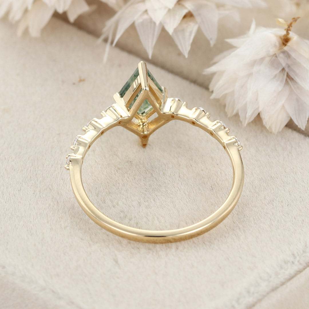 1.0ct Kite Cut Natural Moss Agate Engagement Ring Vintage 14K Rose Gold Diamond Wedding Ring