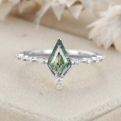 1.0ct Kite Cut Natural Moss Agate Engagement Ring Vintage 14K Rose Gold Diamond Wedding Ring