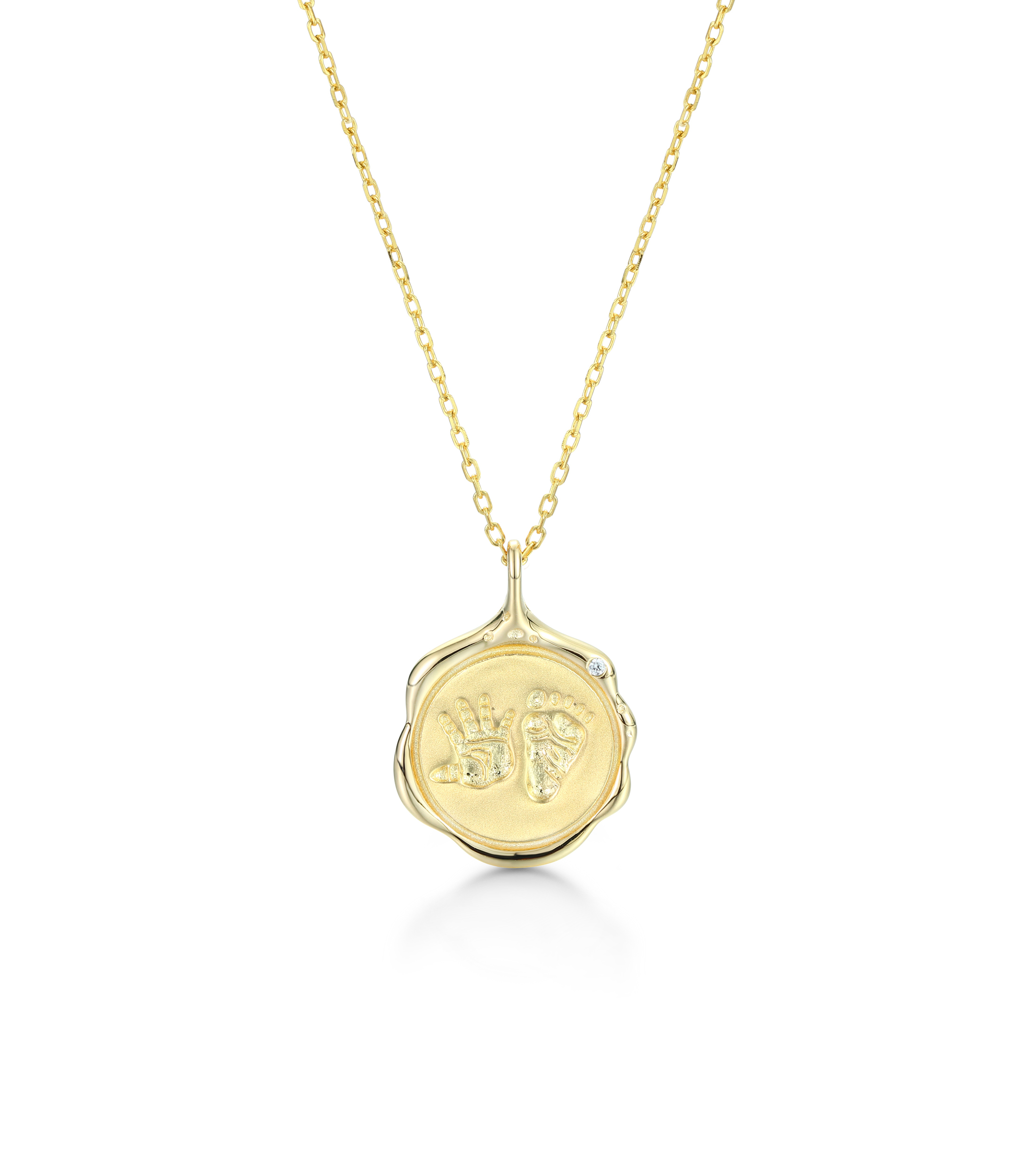 Customized Baby Necklace with Palm and Foot Engraved Name, Birthstone S925 Sterling Silver - Birthday and Memorial Gifts