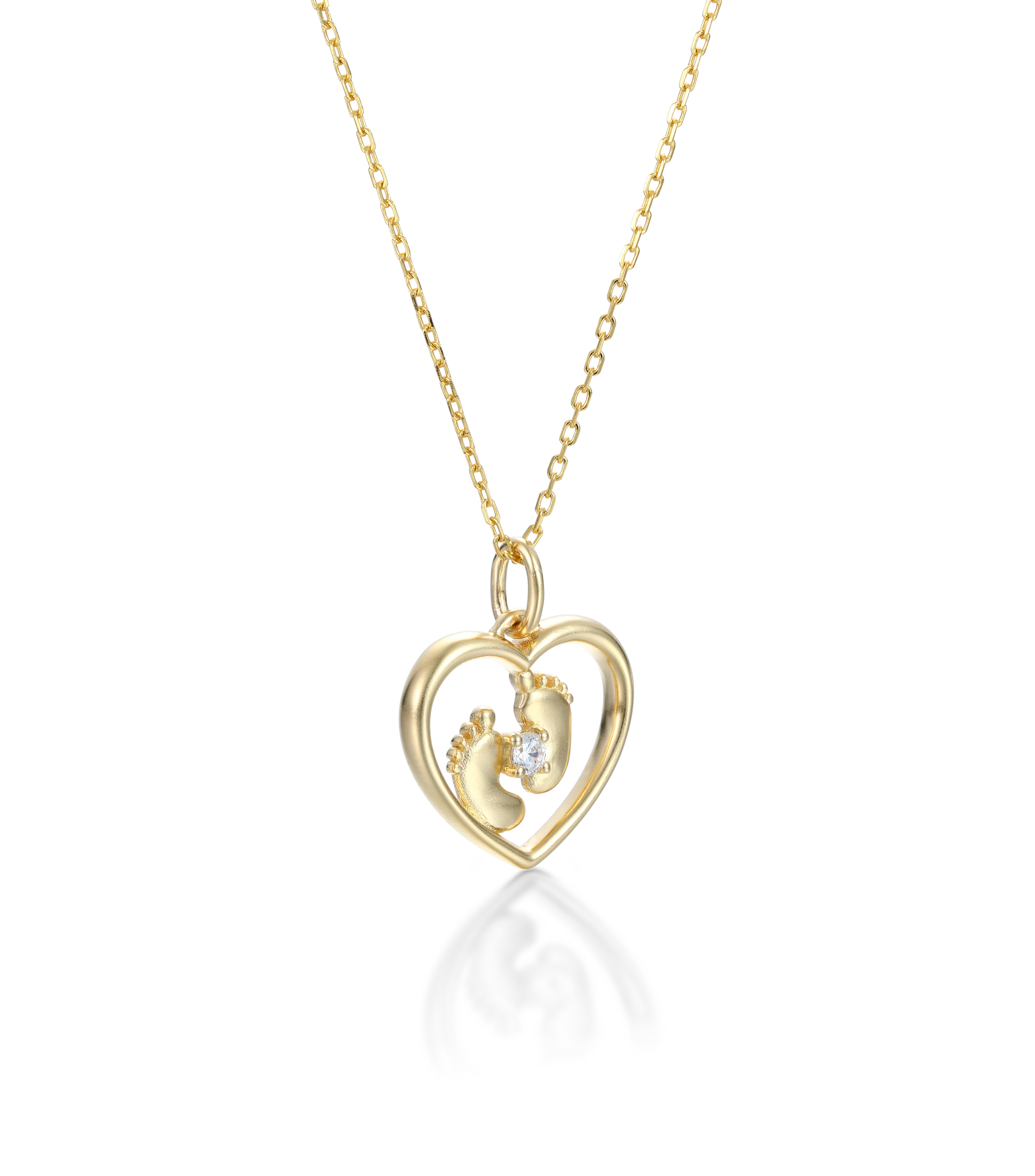 Customized Birthstone Footprint Heart Pendant Necklace – Gold or Silver Plated – Delicate Gift for Women, Moms, and Kids