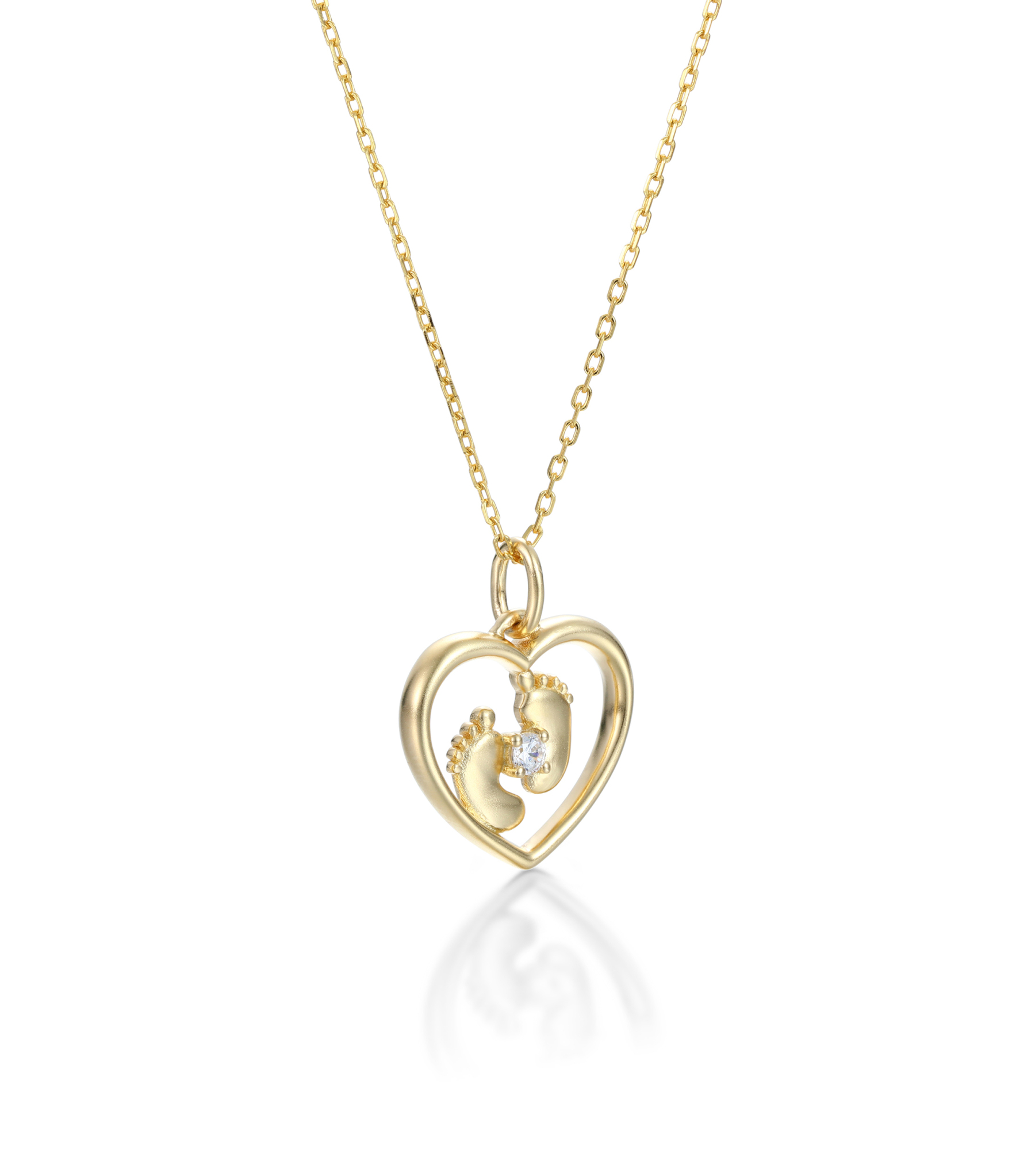 Customized Birthstone Footprint Heart Pendant Necklace – Gold or Silver Plated – Delicate Gift for Women, Moms, and Kids