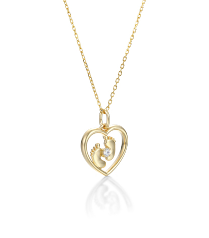 Customized Birthstone Footprint Heart Pendant Necklace – Gold or Silver Plated – Delicate Gift for Women, Moms, and Kids