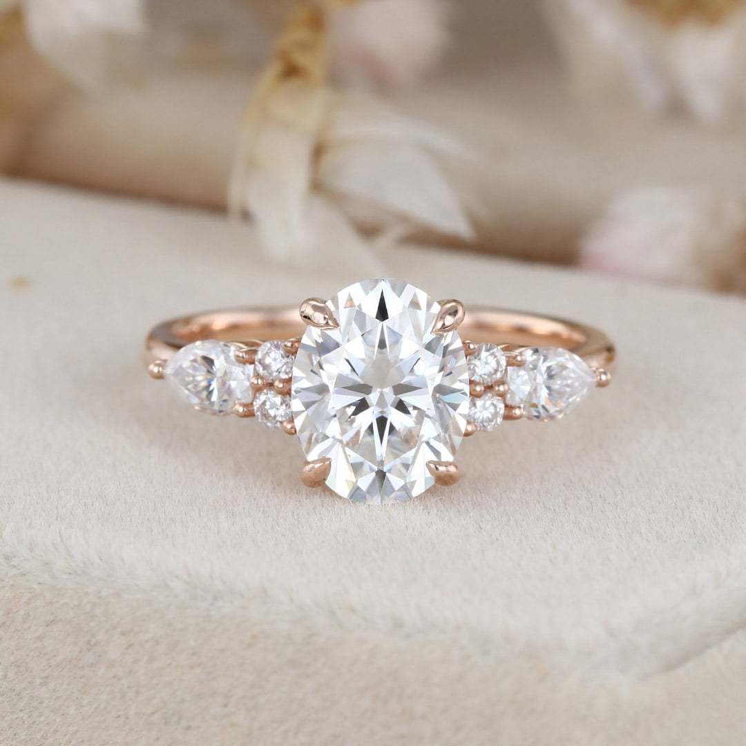 14K Rose Gold 7*9mm 2 Carat Oval Cut Moissanite Ring