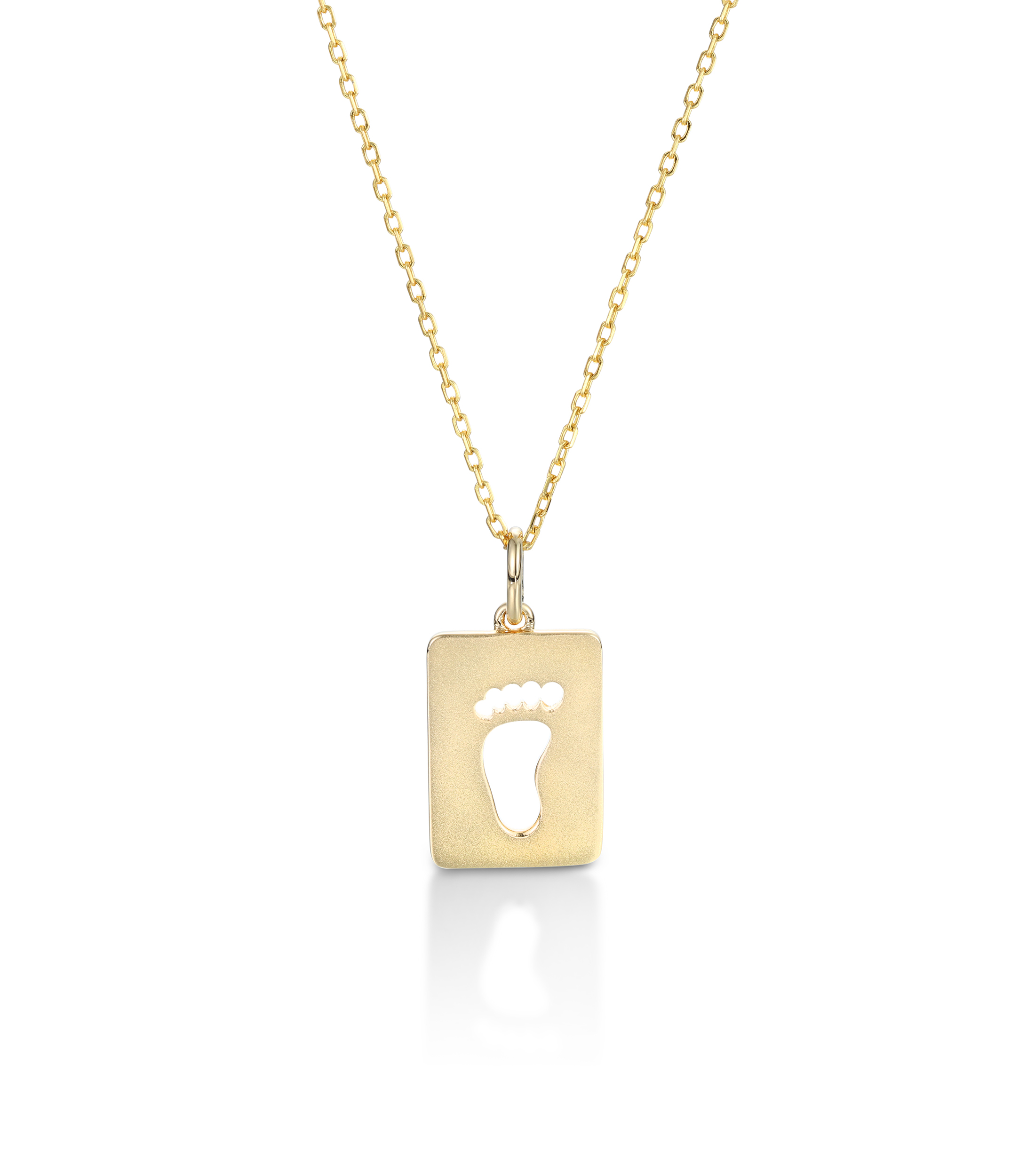 Yellow Gold Baby Footprints Customized Birthstones Engraved Name Square Pendant Necklace