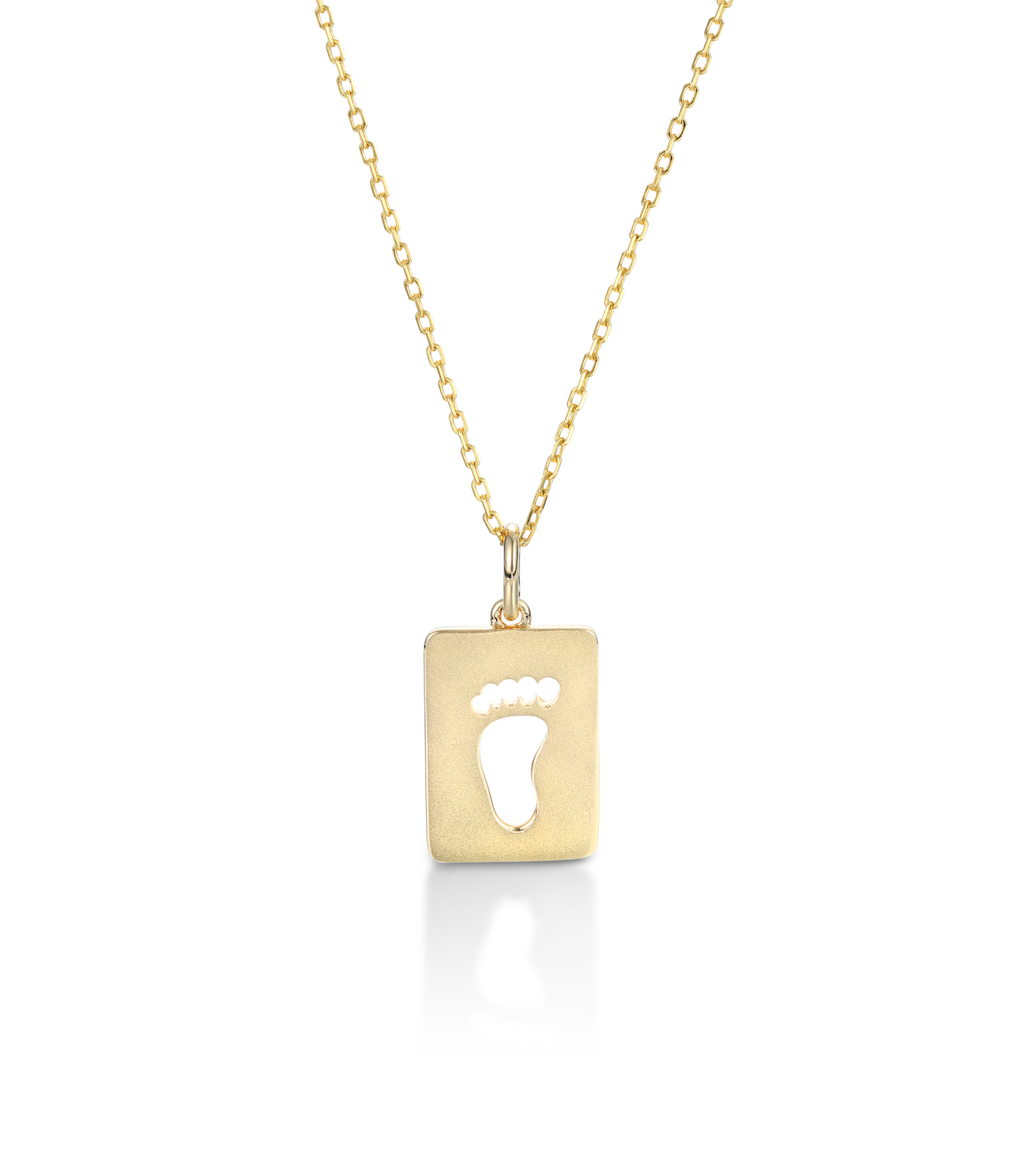 Yellow Gold Baby Footprints Customized Birthstones Engraved Name Square Pendant Necklace
