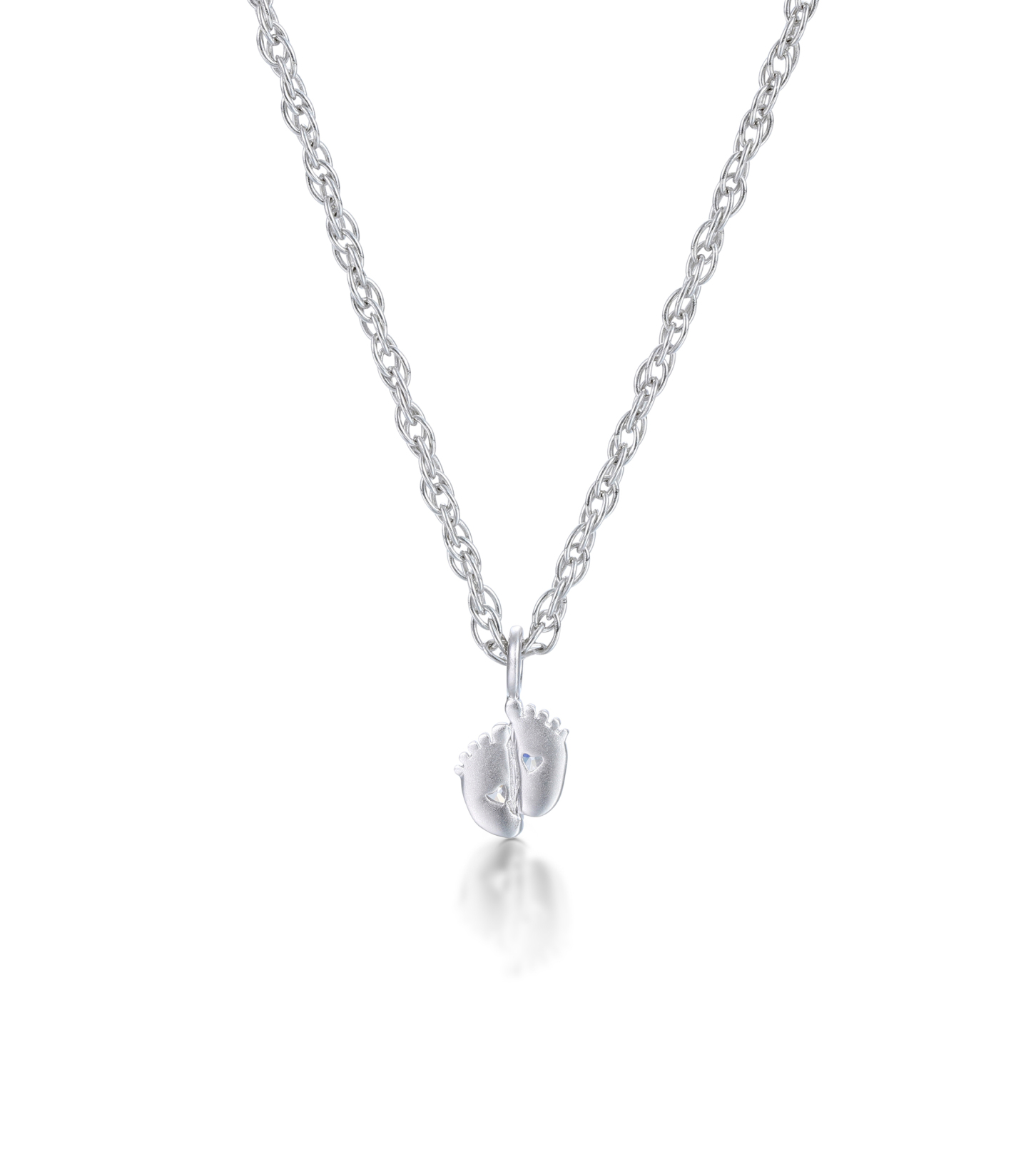 White Gold-Plated Customized Two-Stone Heart-Cut Birthstone Mini Baby Feet Necklace – Personalized Gift for Moms