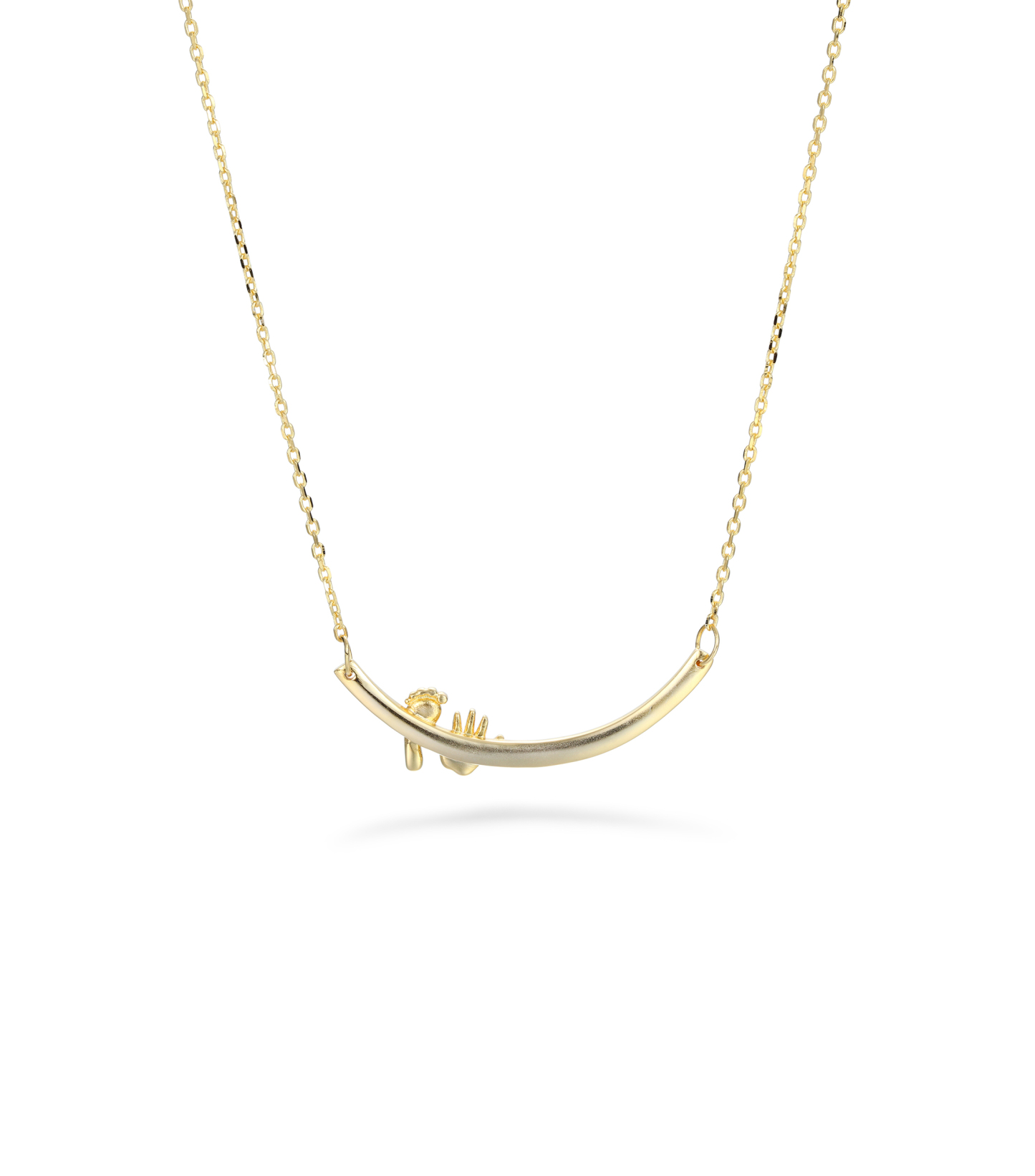 Gold-Plated Baby's Hand and Footprint Elements Customizable Birthstone Engraved Name Smile Necklace – Personalized Keepsake Gift