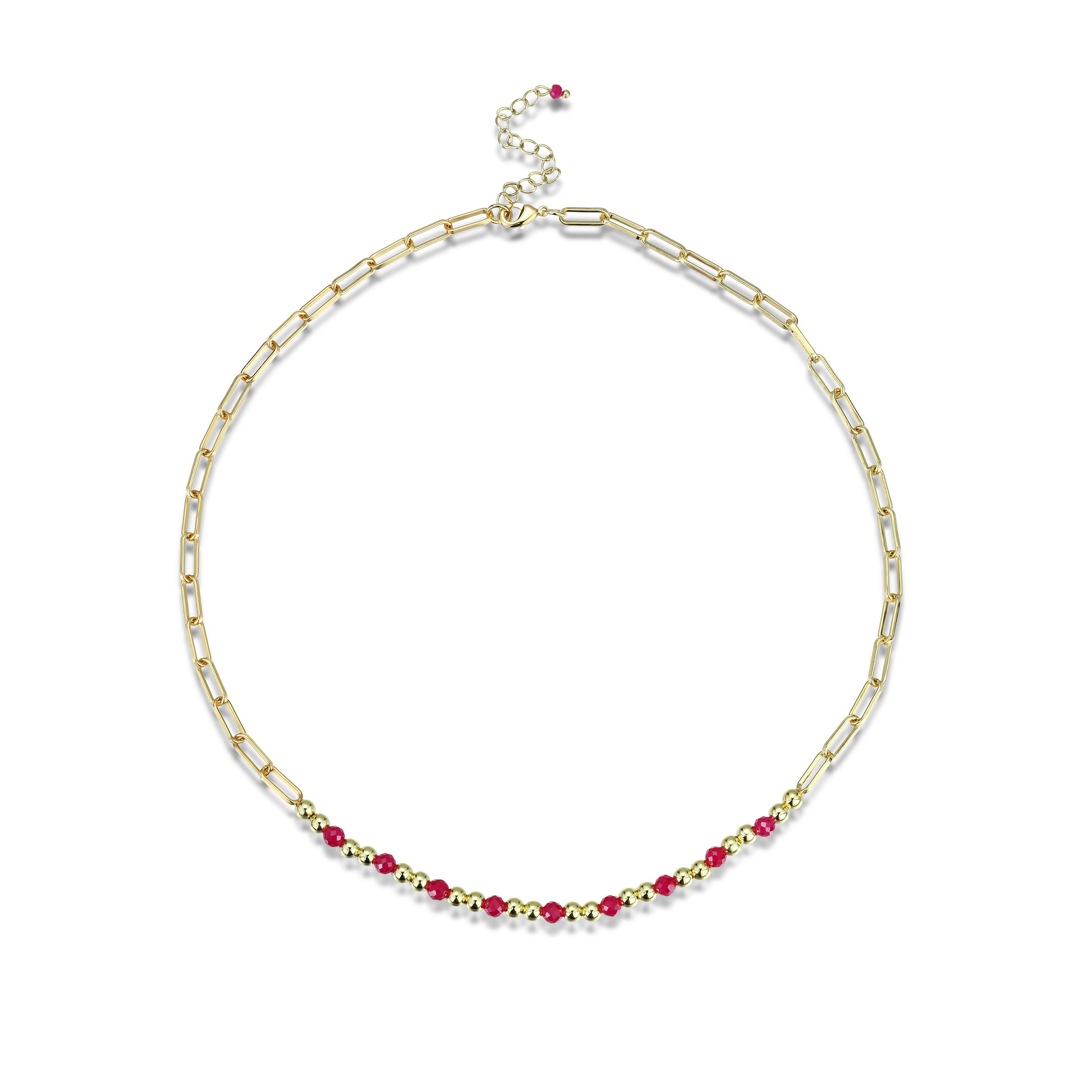 4mm Faceted Lab-Grown Ruby Gemstone Necklace- Gold Plated Gold Dainty Necklace | July Birthstone Jewelry for Women