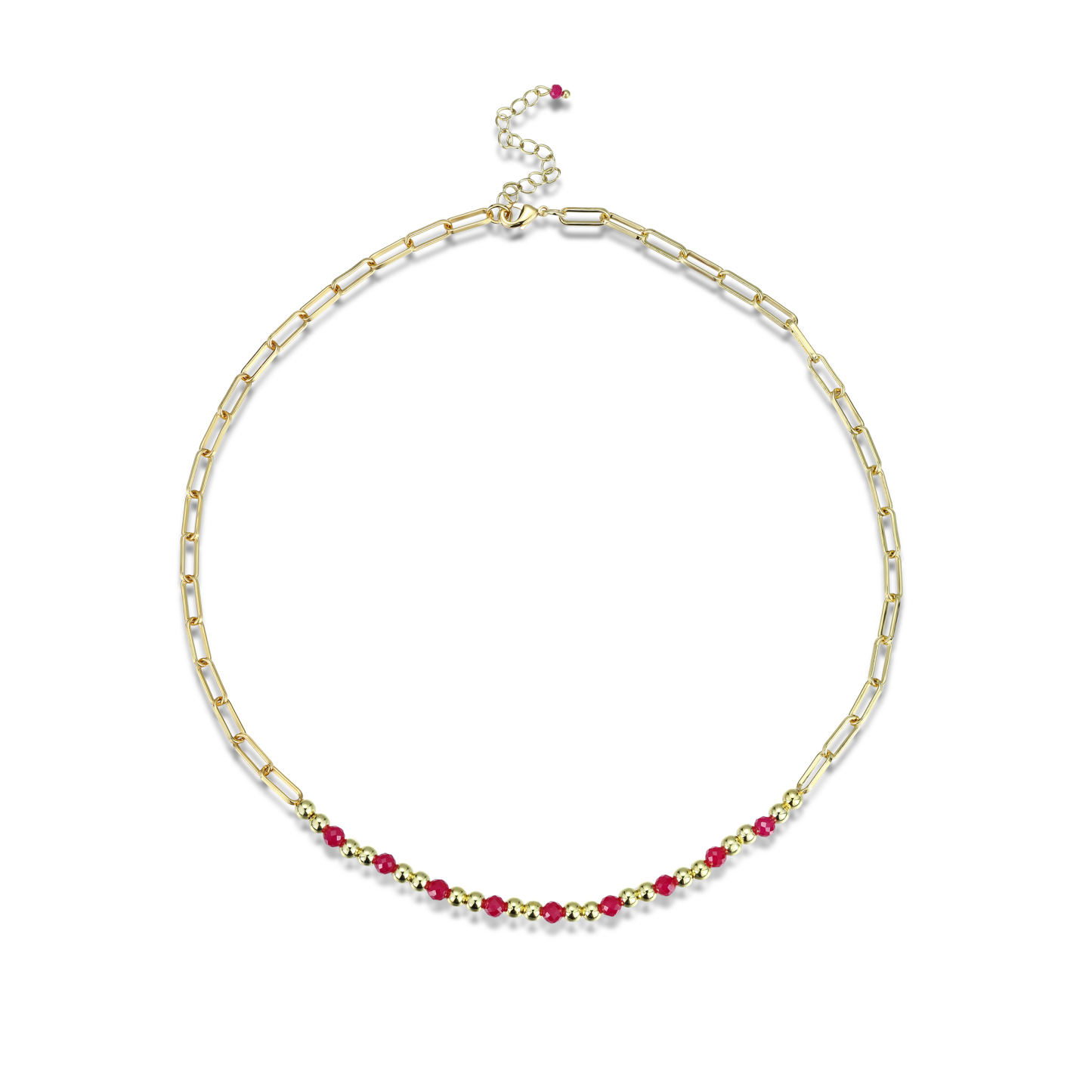 4mm Faceted Lab-Grown Ruby Gemstone Necklace- Gold Plated Gold Dainty Necklace | July Birthstone Jewelry for Women