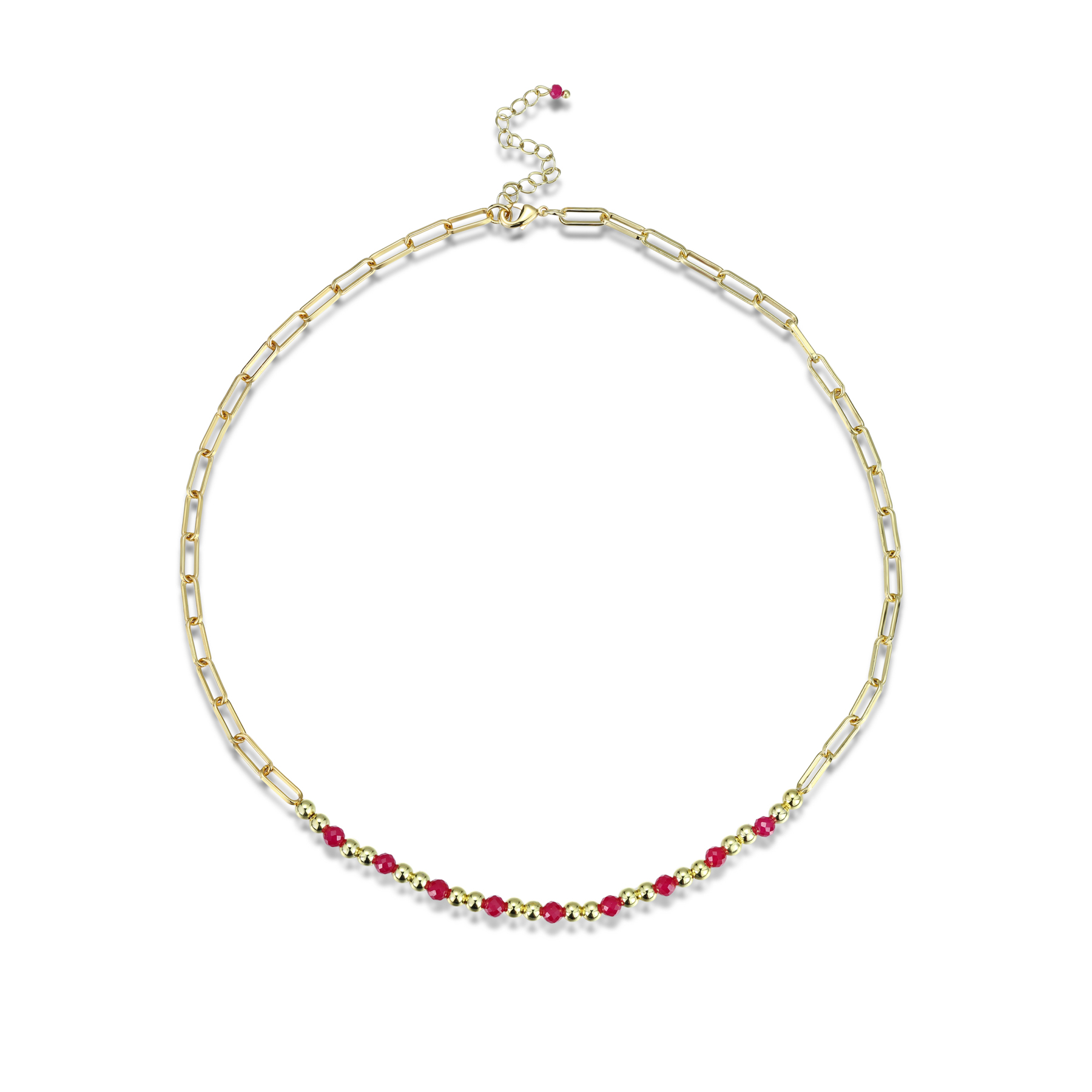 4mm Faceted Lab-Grown Ruby Gemstone Necklace- Gold Plated Gold Dainty Necklace | July Birthstone Jewelry for Women