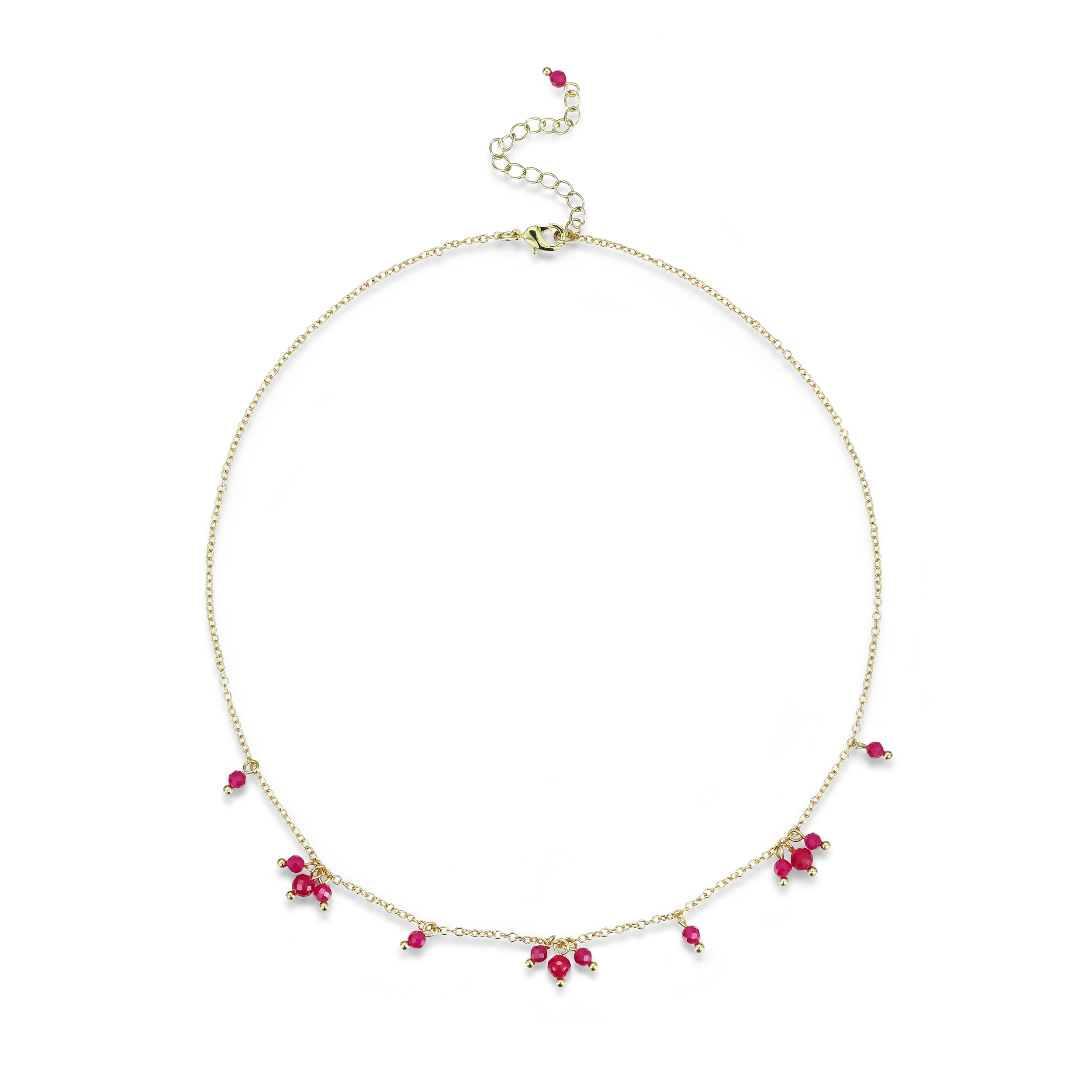Boho Style Faceted Lab-Grown Ruby Necklace – Gold Plated Red Ruby Jewelry for Women