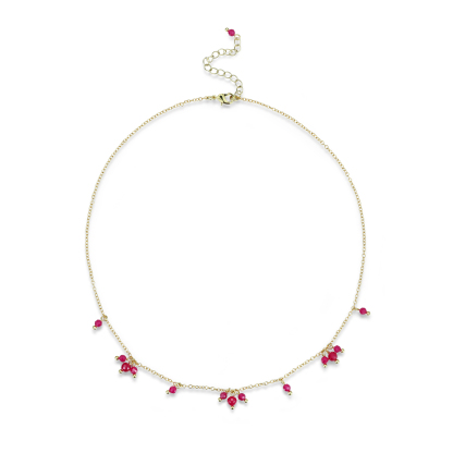 Boho Style Faceted Lab-Grown Ruby Necklace – Gold Plated Red Ruby Jewelry for Women