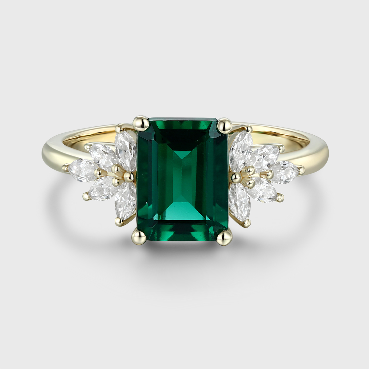 Emerald Cut Emerald and Diamond Engagement Ring – 14K Gold Vintage Promise & Anniversary Ring