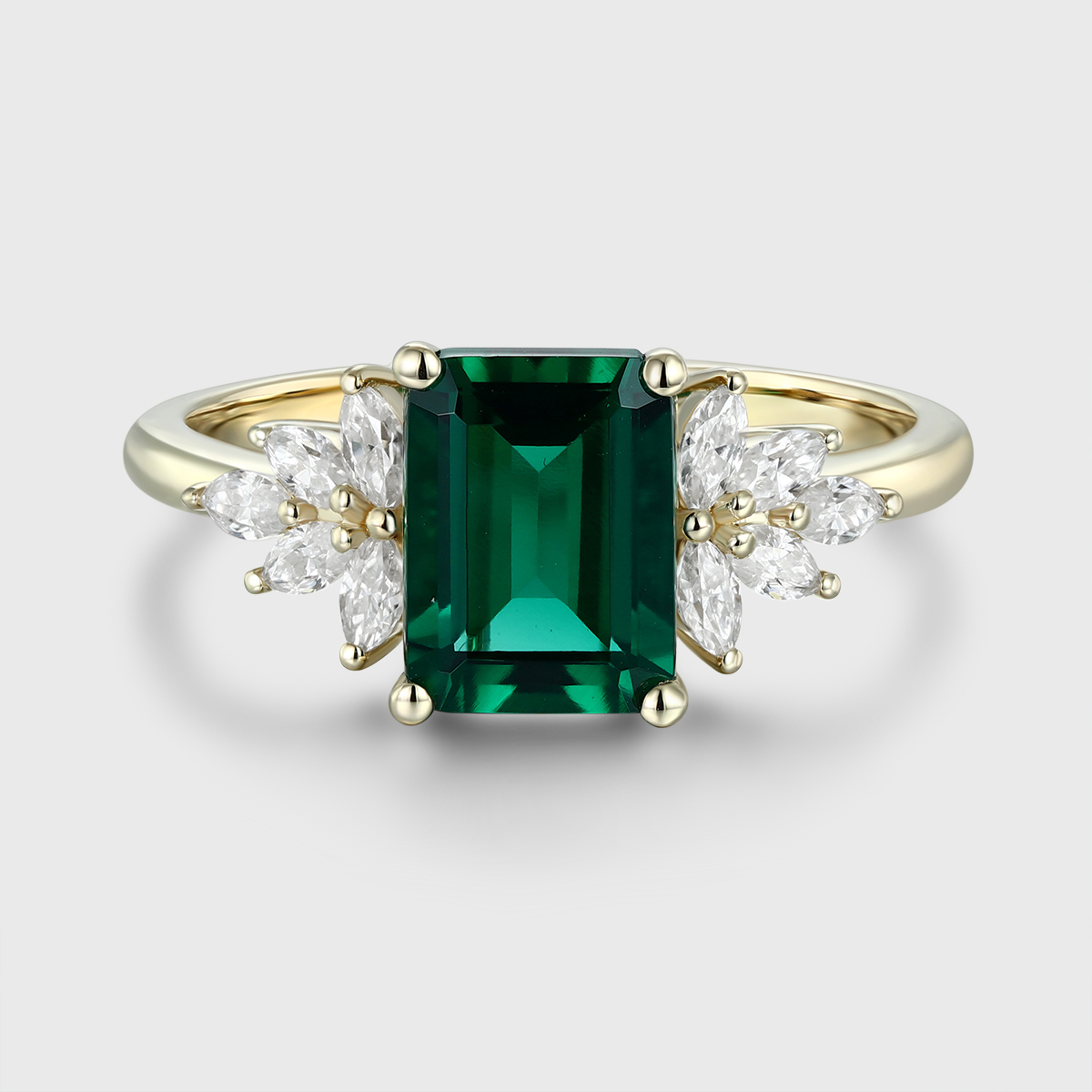 Emerald Cut Emerald and Diamond Engagement Ring – 14K Gold Vintage Promise & Anniversary Ring