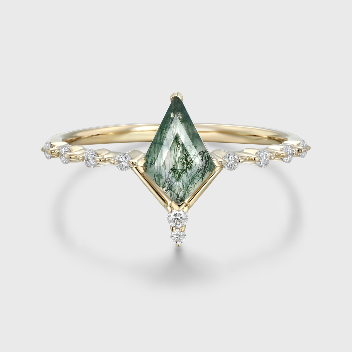 1 Carat Kite Cut Natural Moss Agate Engagement Ring Vintage 14K Rose Gold Unique Bridal Wedding Promise Anniversary Gift