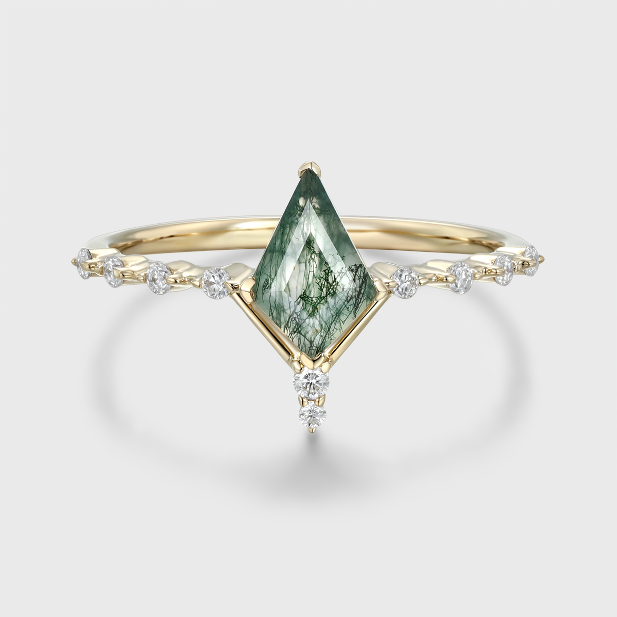 1 Carat Kite Cut Natural Moss Agate Engagement Ring Vintage 14K Rose Gold Unique Bridal Wedding Promise Anniversary Gift