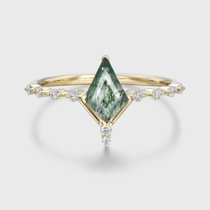 1 Carat Kite Cut Natural Moss Agate Engagement Ring Vintage 14K Rose Gold Unique Bridal Wedding Promise Anniversary Gift