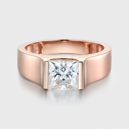 Princess Cut Moissanite Men Ring 18K/14K/10K Solid Rose Gold Engagement Ring For Men Band Frosted Ring