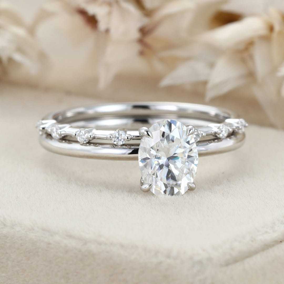 1.5 Ct Oval Cut Moissanite Wedding Ring Set Moissanite Engagement Ring Set Vintage Bridal Art Deco Matching Bands Ring14k18k Gold Ring