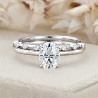 1.5 Ct Oval Cut Moissanite Wedding Ring Set Moissanite Engagement Ring Set Vintage Bridal Art Deco Matching Bands Ring14k18k Gold Ring