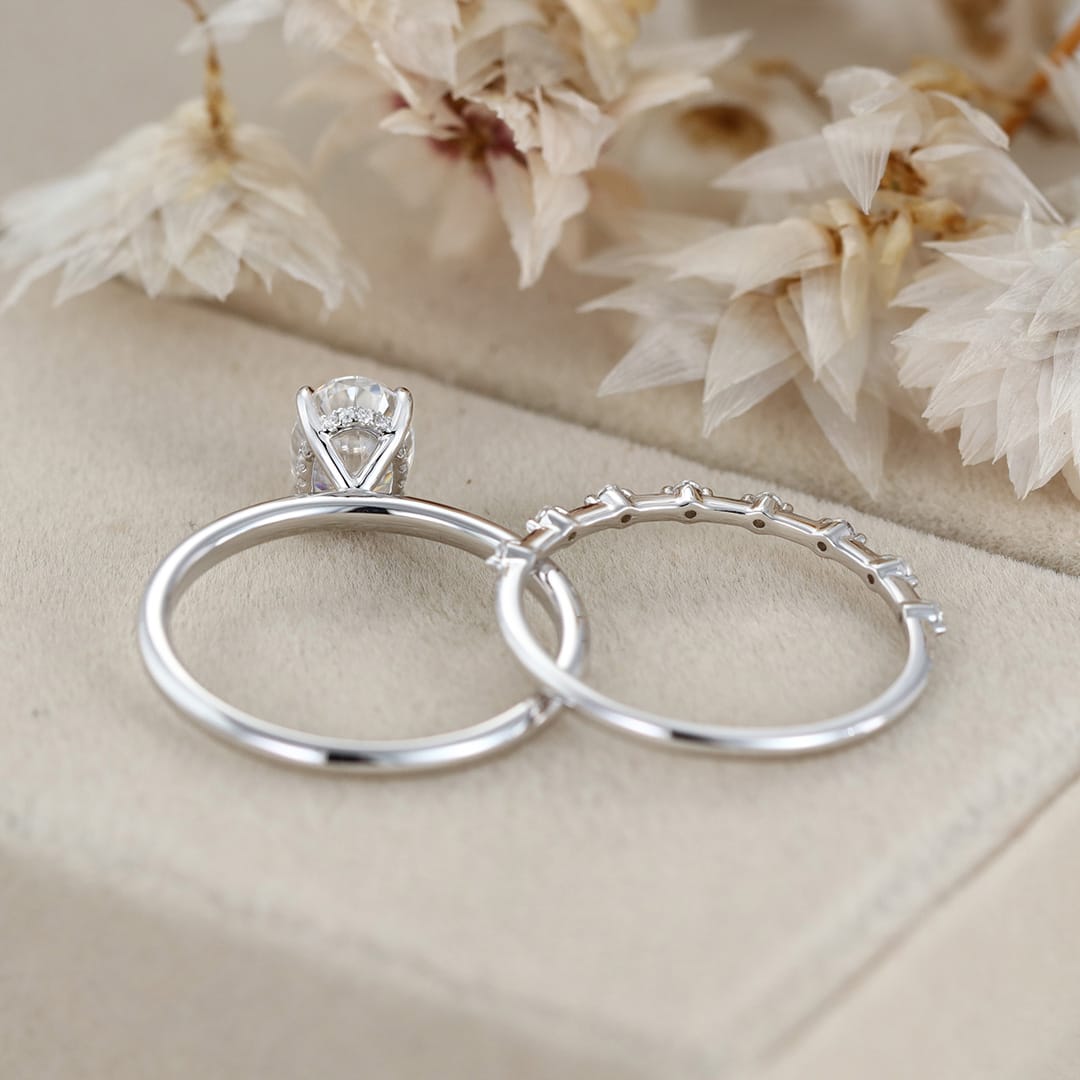 1.5 Ct Oval Cut Moissanite Wedding Ring Set Moissanite Engagement Ring Set Vintage Bridal Art Deco Matching Bands Ring14k18k Gold Ring