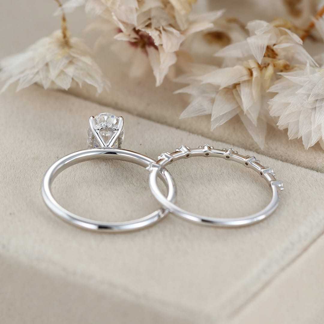 1.5 Ct Oval Cut Moissanite Wedding Ring Set Moissanite Engagement Ring Set Vintage Bridal Art Deco Matching Bands Ring14k18k Gold Ring