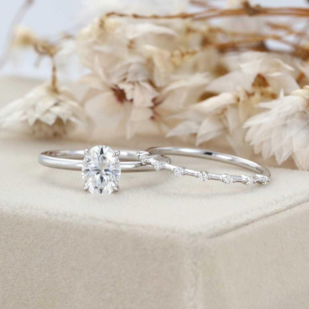 1.5 Ct Oval Cut Moissanite Wedding Ring Set Moissanite Engagement Ring Set Vintage Bridal Art Deco Matching Bands Ring14k18k Gold Ring