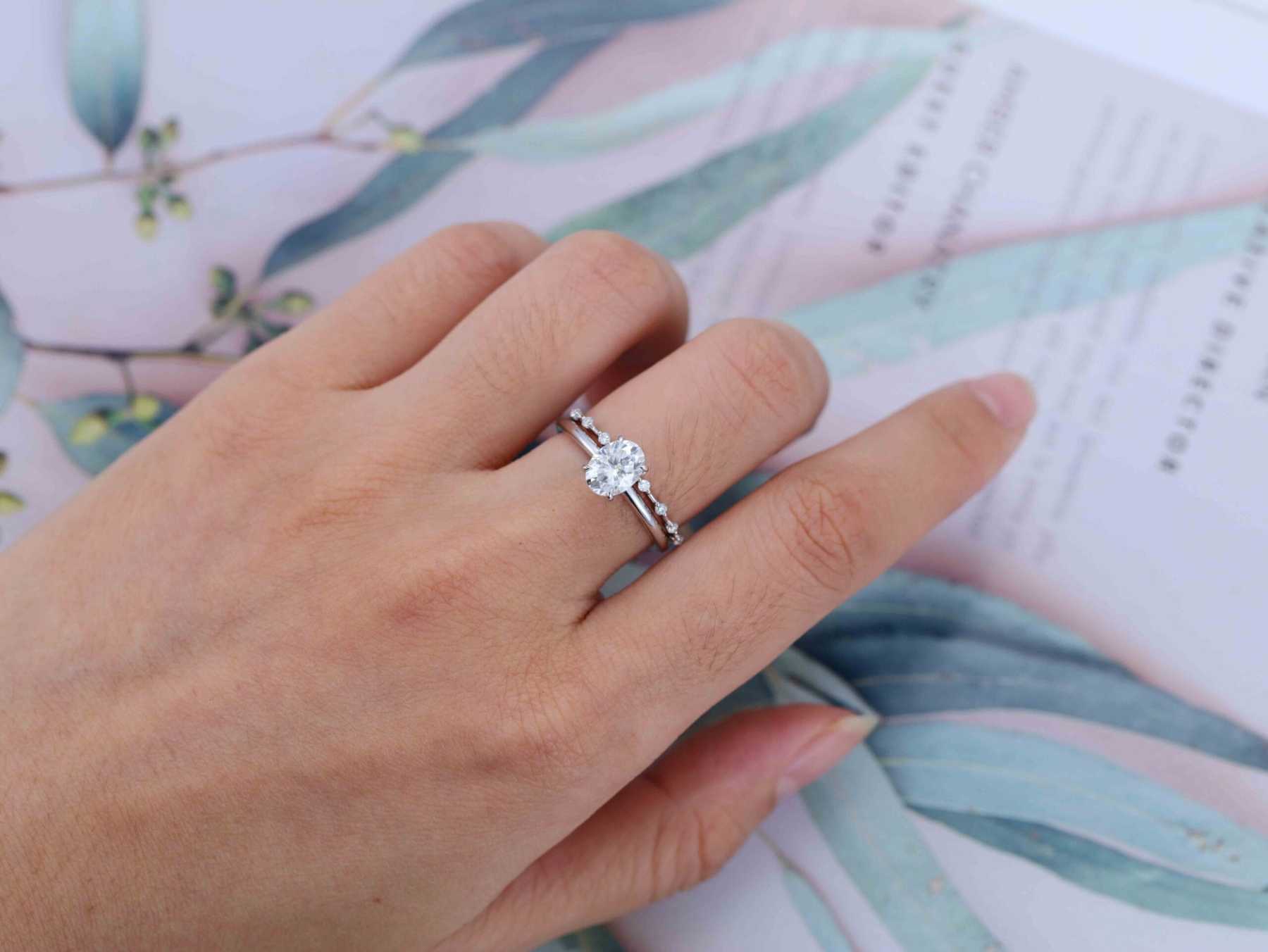 1.5 Ct Oval Cut Moissanite Wedding Ring Set Moissanite Engagement Ring Set Vintage Bridal Art Deco Matching Bands Ring14k18k Gold Ring