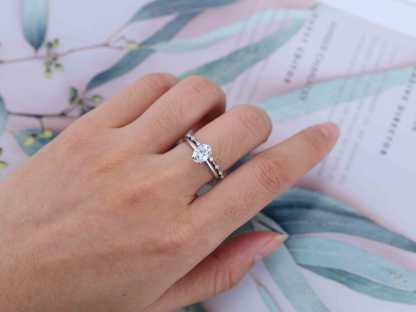 1.5 Ct Oval Cut Moissanite Wedding Ring Set Moissanite Engagement Ring Set Vintage Bridal Art Deco Matching Bands Ring14k18k Gold Ring