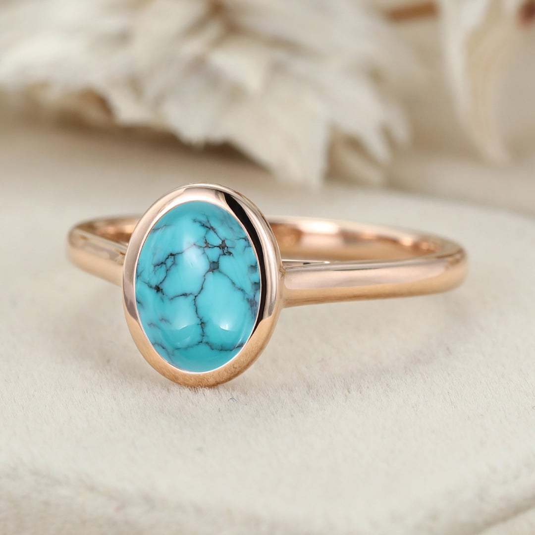 1.50 CT Oval Cut Turquoise Engagement Ring Bezel Set Engagement Ring Solitaire Wedding Ring Promise Ring Daily Wear Ring Ring For Women