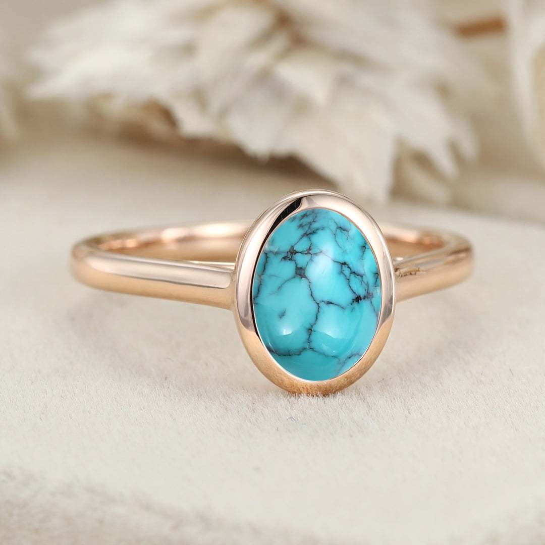 1.50 CT Oval Cut Turquoise Engagement Ring Bezel Set Engagement Ring Solitaire Wedding Ring Promise Ring Daily Wear Ring Ring For Women