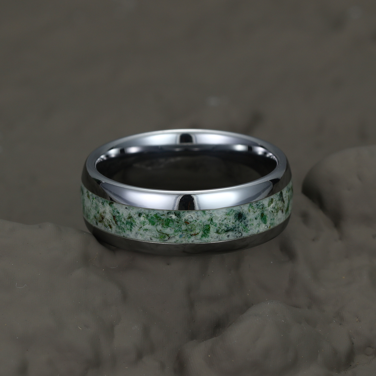Mens Wedding Ring 6mm Mens Wedding Band Natural Eco-Friendly Moss Agate Sterling Silver Mens Ring