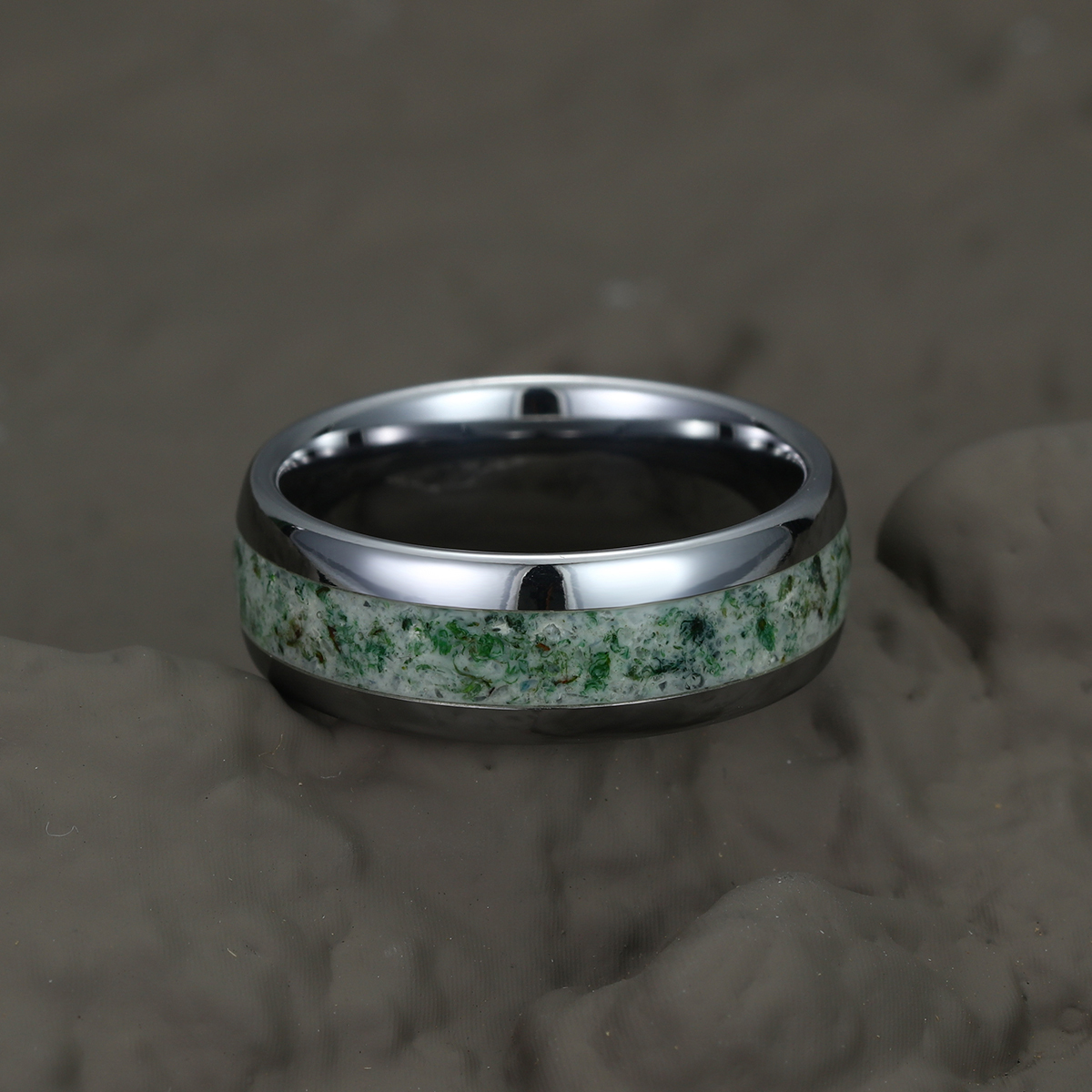 Mens Wedding Ring 6mm Mens Wedding Band Natural Eco-Friendly Moss Agate Sterling Silver Mens Ring