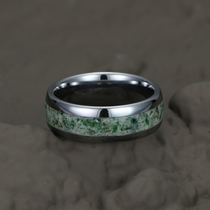 Mens Wedding Ring 6mm Mens Wedding Band Natural Eco-Friendly Moss Agate Sterling Silver Mens Ring