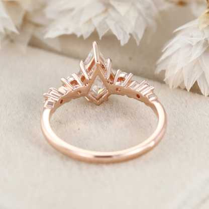 1.5CT Kite Cut Moissanite Engagement Ring Unique Vintage 14K Rose Gold Diamond Engagement Ring Bridal Promise Anniversary Gift Women