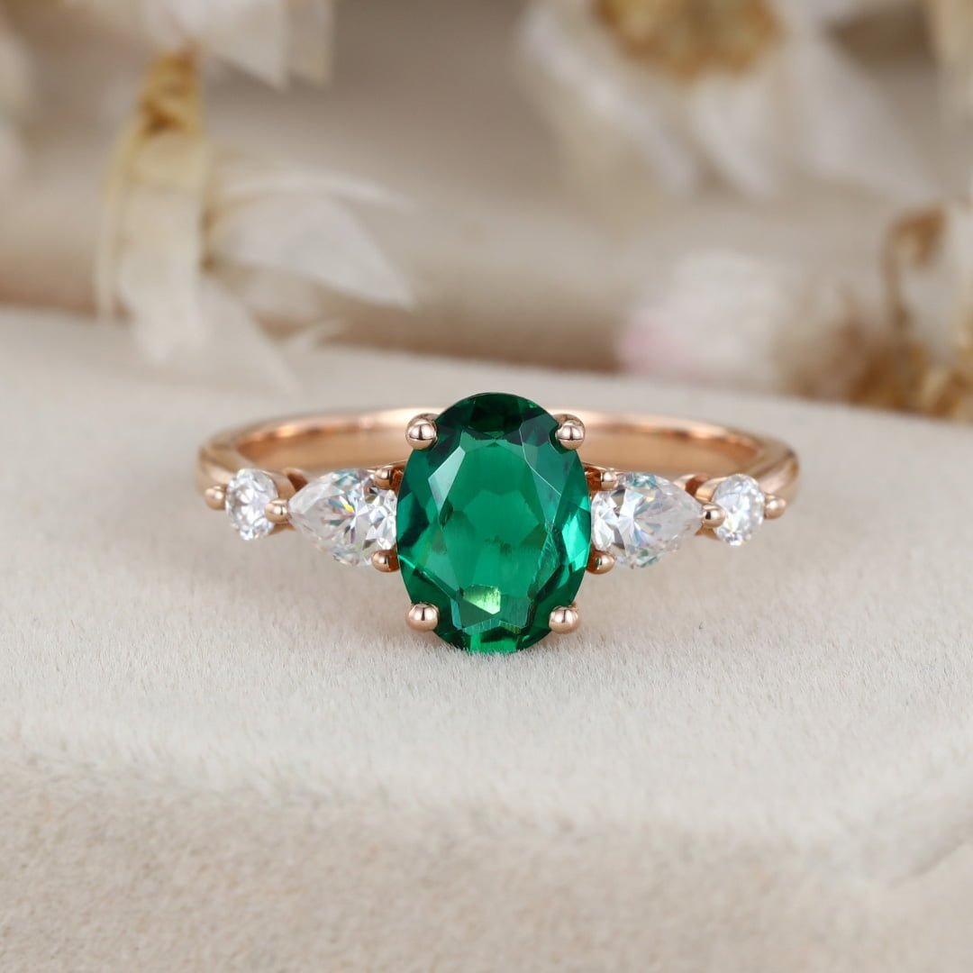 1.5CT Oval Emerald engagement ring women Vintage Rose gold moissanite ring Unique wedding Bridal promise Anniversary gift for her