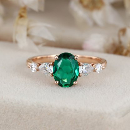 1.5CT Oval Emerald engagement ring women Vintage Rose gold moissanite ring Unique wedding Bridal promise Anniversary gift for her