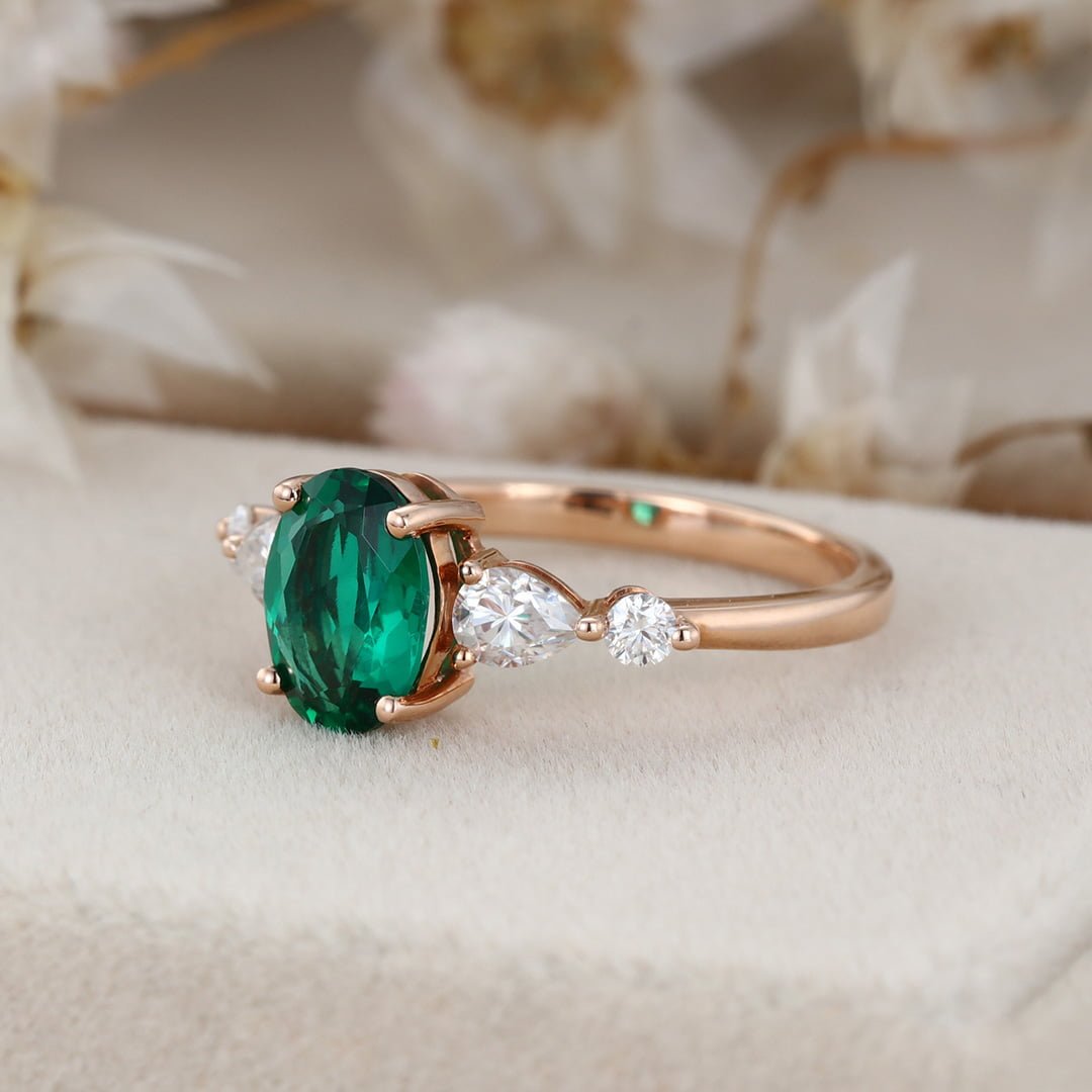 1.5CT Oval Emerald engagement ring women Vintage Rose gold moissanite ring Unique wedding Bridal promise Anniversary gift for her