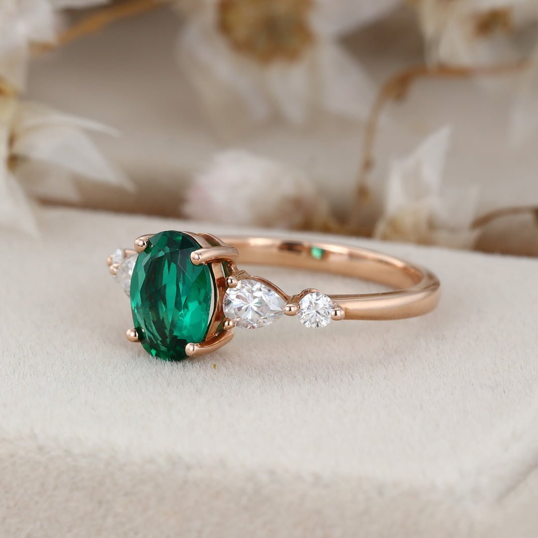 1.5CT Oval Emerald engagement ring women Vintage Rose gold moissanite ring Unique wedding Bridal promise Anniversary gift for her